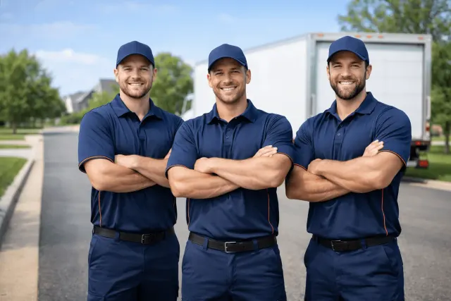 Professional moving crew handling furniture