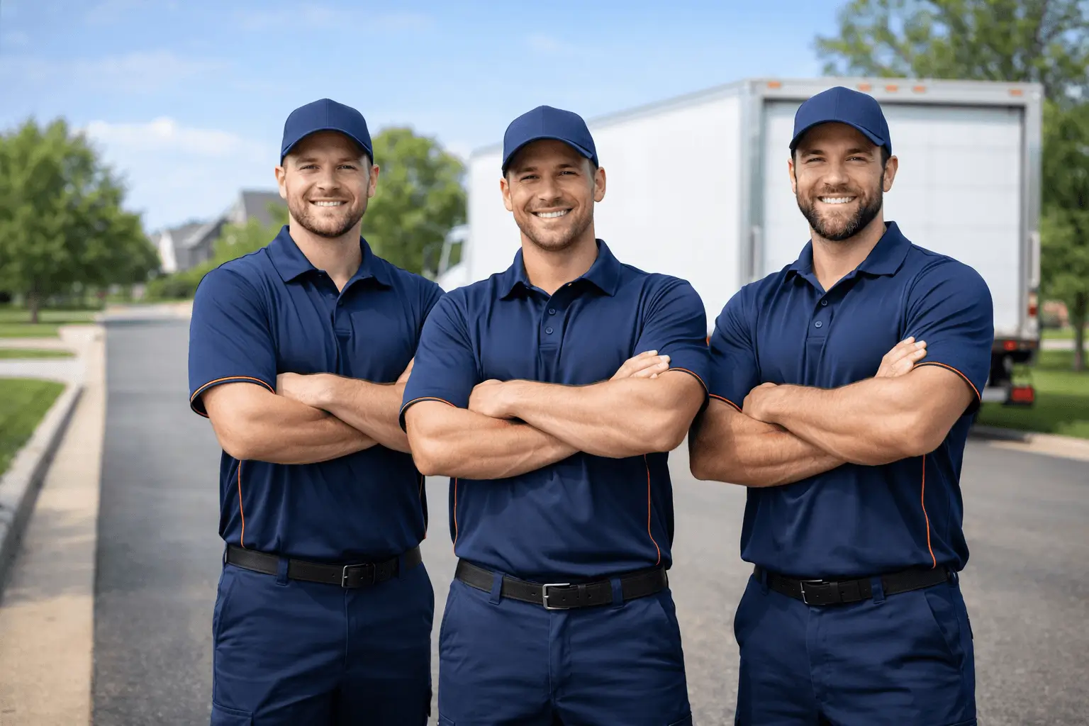 Professional moving crew handling furniture